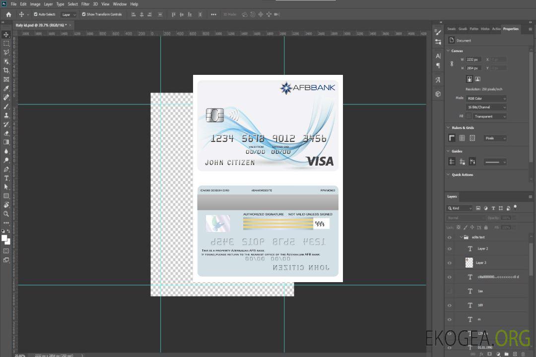 Carte visa bancaire AFB d'Azerbaïdjan template